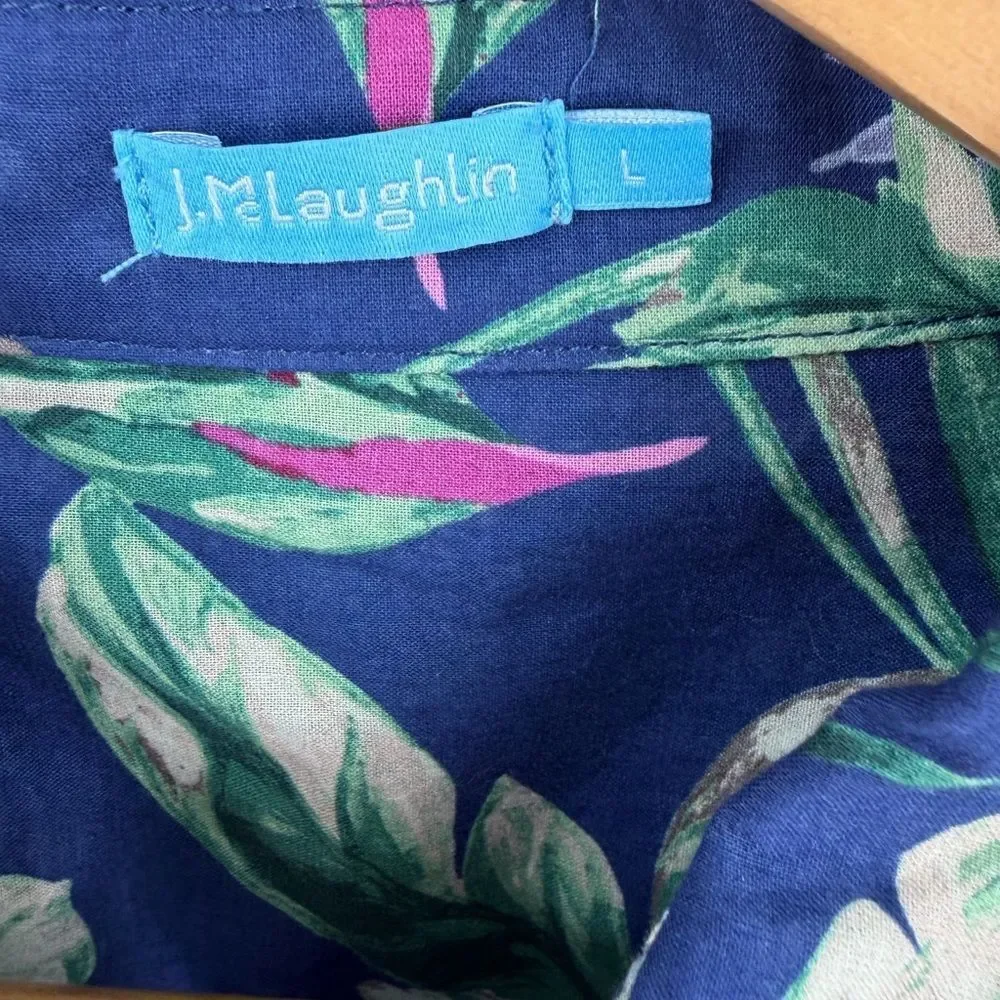 J.McLaughlin Lois long sleeve button front blouse flamingo floral print womens L